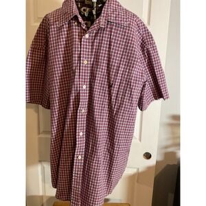 Nautica Mens Red Blue Plaid Short Sleeve Button Up Shirt XXL 80s Two Ply Cotton